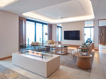 XL900 Ethanol Burner by EcoSmart Fire creates a sleek built-in fireplace for InterContinental Yokohama Pier 8 hospitality lounge.