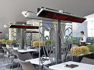 Heatscope Vision 3200W Radiant Heater warms Vision Godiva Zorlu’s outdoor restaurant terrace with infrared efficiency.