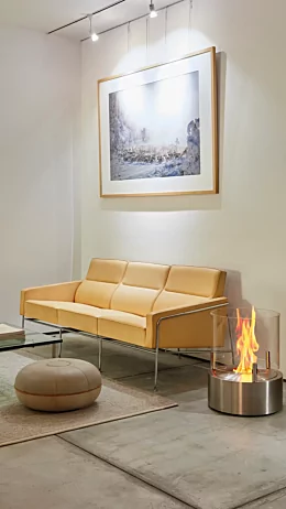 EcoSmart Fire T-Lite Series Designer Fireplace, portable bioethanol lanterns enliven an indoor private residence living room with clean-burning flames.