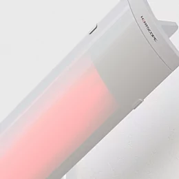 Heatscope Heaters Pure 3000W Radiant Heater detail CGI shows a slim wall‑mounted ceramic glass electric infrared panel.