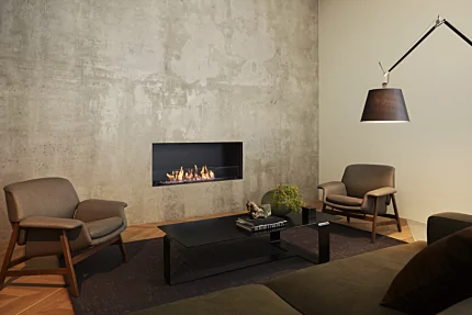 EcoSmart Fire T-Lite Series Designer Fireplace, portable bioethanol lanterns enliven an indoor private residence living room with clean-burning flames.