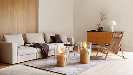 EcoSmart Fire Pillar Series freestanding bioethanol fireplace lifts a private living room with clean ventless warmth.