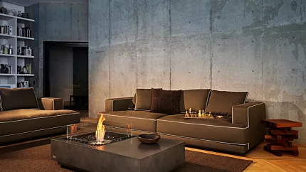 EcoSmart Fire Manhattan 50 Fire Table delivers contemporary indoor fireplace ambience to a private residence living room in Japan.