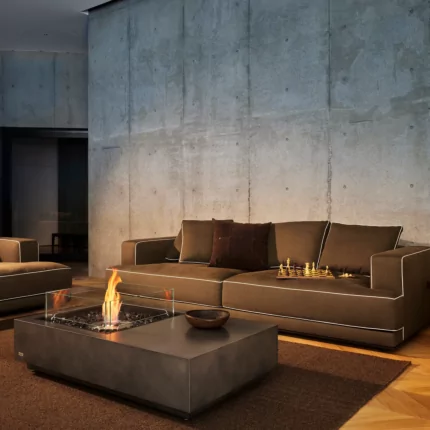 EcoSmart Fire Manhattan 50 Fire Table delivers contemporary indoor fireplace ambience to a private residence living room in Japan.