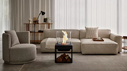 EcoSmart Fire Pop 8L Designer Fireplace delivers clean-burning bioethanol warmth as a portable centrepiece in a private living room.